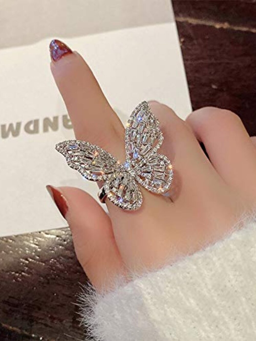 Cubic Zirconia Butterfly Sparkling Crystal Bow-Knot Knuckle Wedding